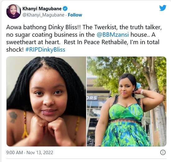 Rain Of Tributes For Big Brother Mzansi'S Dinky Bliss, Dead At 29 3