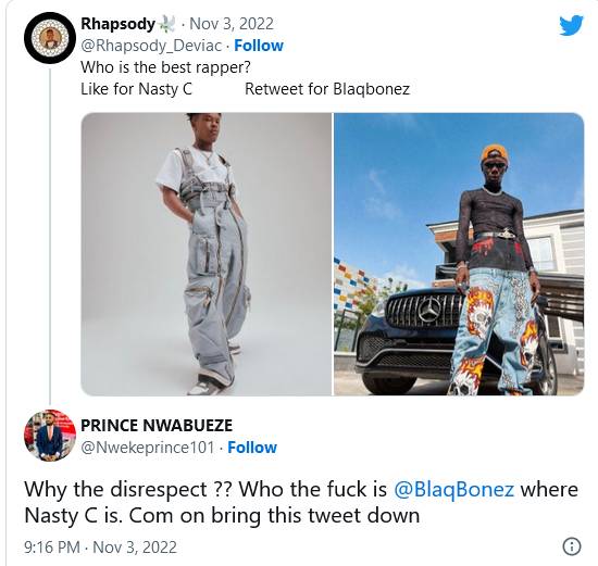 Tweeps React To Nasty C &Amp; Blaqbonez'S Comparison 6