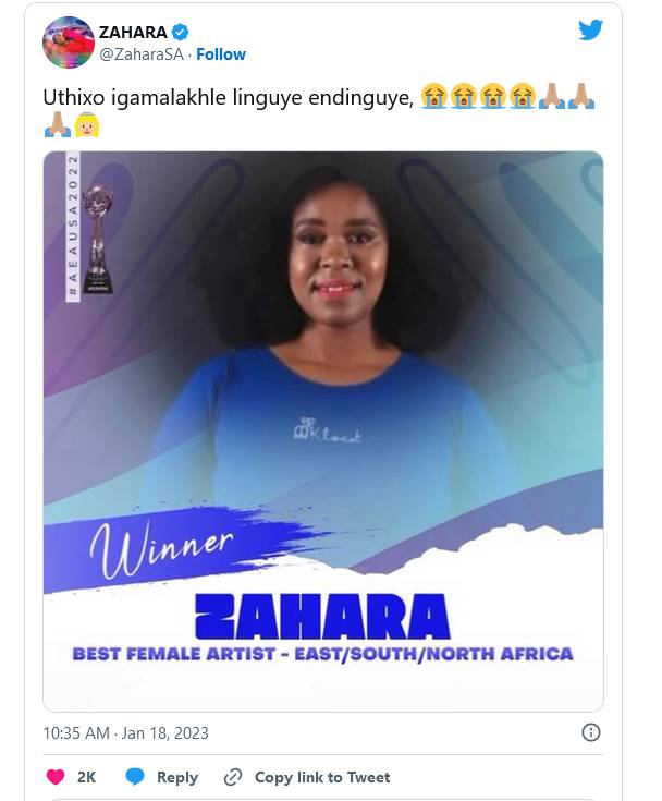 Mzansi Impressed As Zahara Wins Award In The United States 2