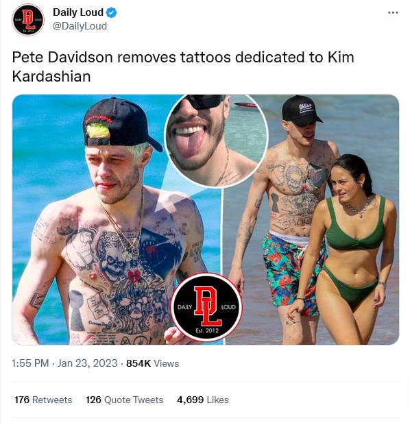 Social Media Divided As Pete Davidson Removes Tattoos Dedicated To Kim Kardashian After Split 2
