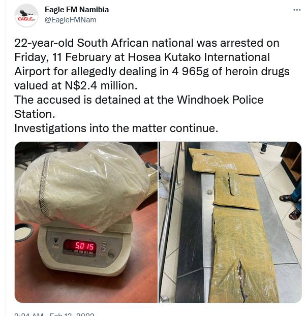 Cocaine Trafficking: South African Arrested At Namibian Airport 2