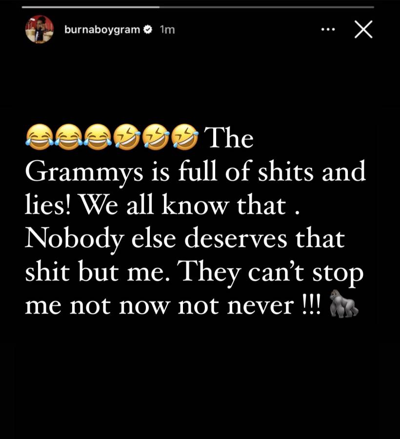 Burna Boy Complains About Losing Grammy Award To Zakes Bantwini &Amp; Nomcebo 2