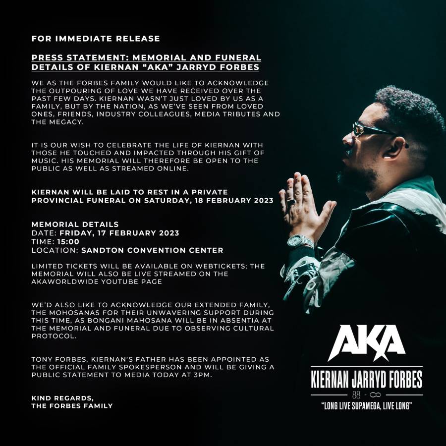 Details Of Aka'S Funeral &Amp; Memorial As Announced By His Family 4