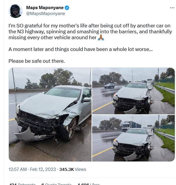 In Pictures: Maps Mapoyane’s Mother Survives Ghastly Car Crash On The N3 2