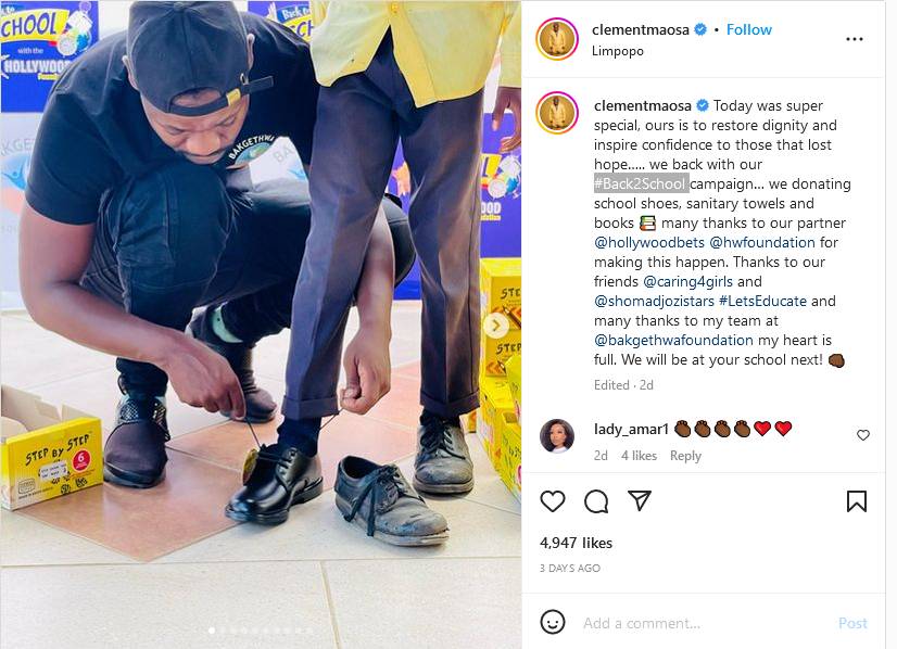 South Africans Praise Skeem Saam Star Clement Maosa As He Gifts Shoes To Needy Students (Pictures) 2