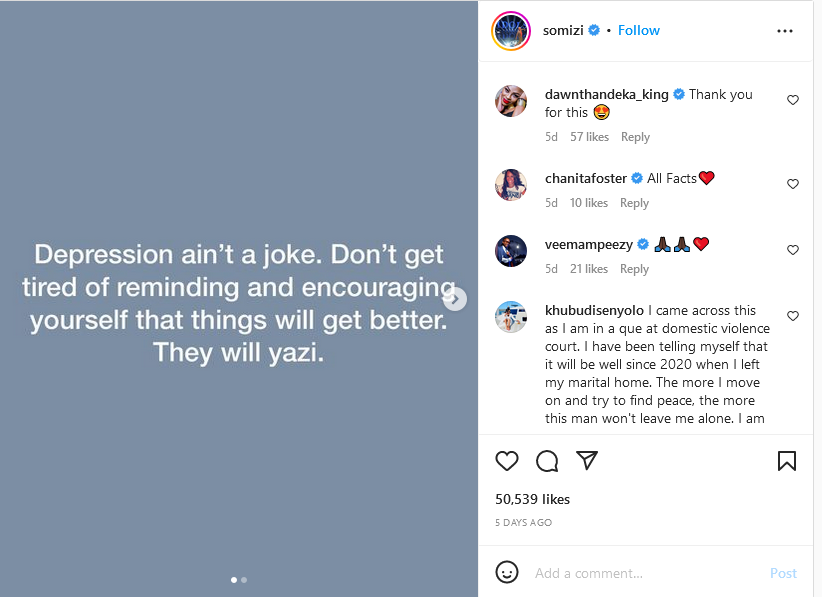 Somizi’s Mental Health Post Has Fans Sharing Their Battles With Depression 2