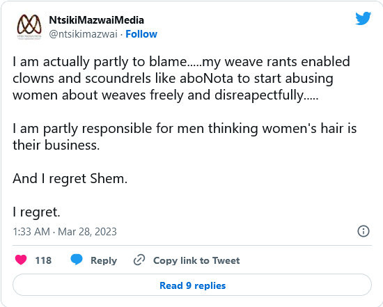 Ntsiki Mazwai Calls Nota A &Quot;Scoundrel,&Quot; Regrets Bashing Women With Weaves 2