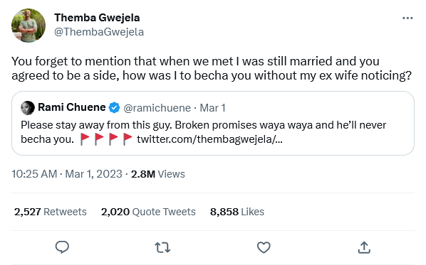 Themba Gwejela &Amp; Rami Chuene Banter About &Quot;Affair&Quot; On Twitter 3