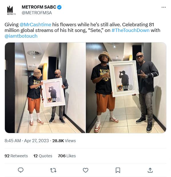 In Pictures: Metro Fm Celebrates K.o. As His &Quot;Sete&Quot; Song Reaches New Milestone 2