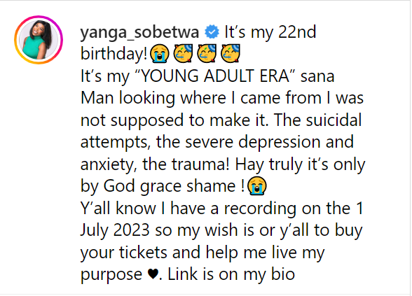 Yanga Sobetwa Overcomes Depression, Celebrates 22Nd Birthday 2