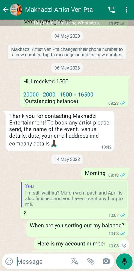 Makhadzi Under Fire As Dj Rabs Vhafuwi Shares Screenshots Showing She Is Owing Him R16,500 4