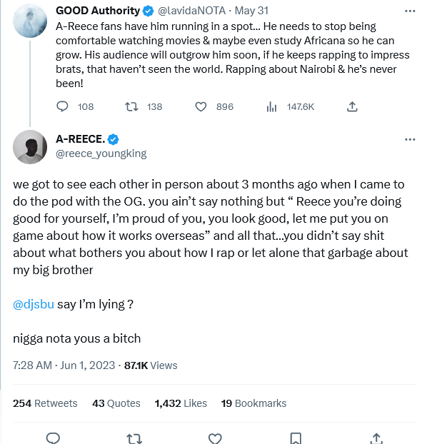 A-Reece Shades Nota In Reply To His Tweet 2