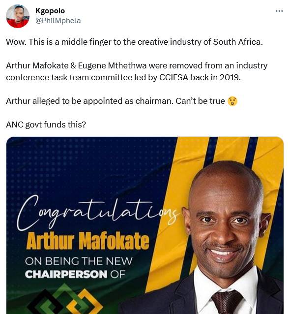 Mzansi Angry As Arthur Mafokate Is Appointed Chairperson Of Ccifsa 2