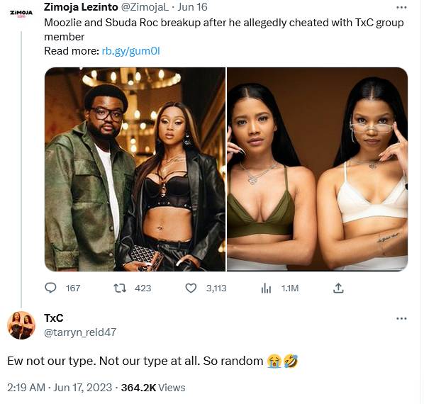 Txc Reacts To Claims They Cheated With Moozlie’s Former Lover Sbuda Roc 2