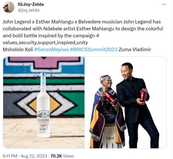 Ndebele Artist Esther Mahlangu Partners With American Singer John Legend On Belvedere Design Deal 2