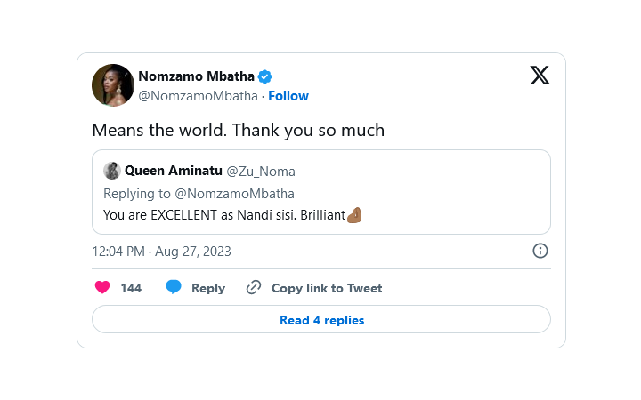Nomzamo Mbatha pens a heartfelt message To the Queens of Shaka iLembe as  Women's Month ends