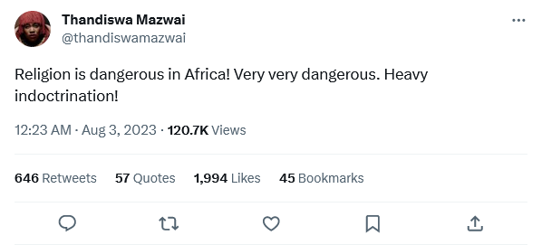 “Dangerous” – Thandiswa Mazwai Rails Against Religion In Africa 2