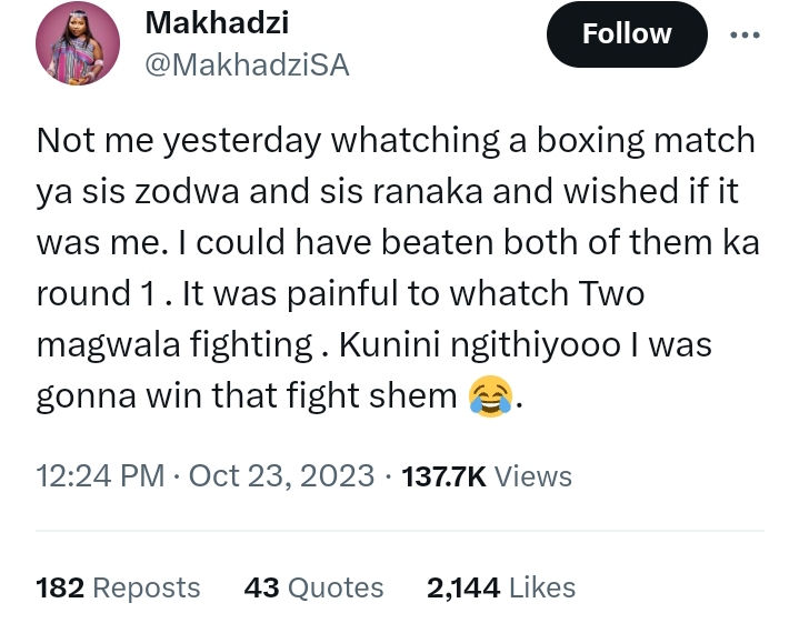 Makhadzi Reacts To Zodwa Wabantu And Manaka Ranaka’s Boxing Match 2