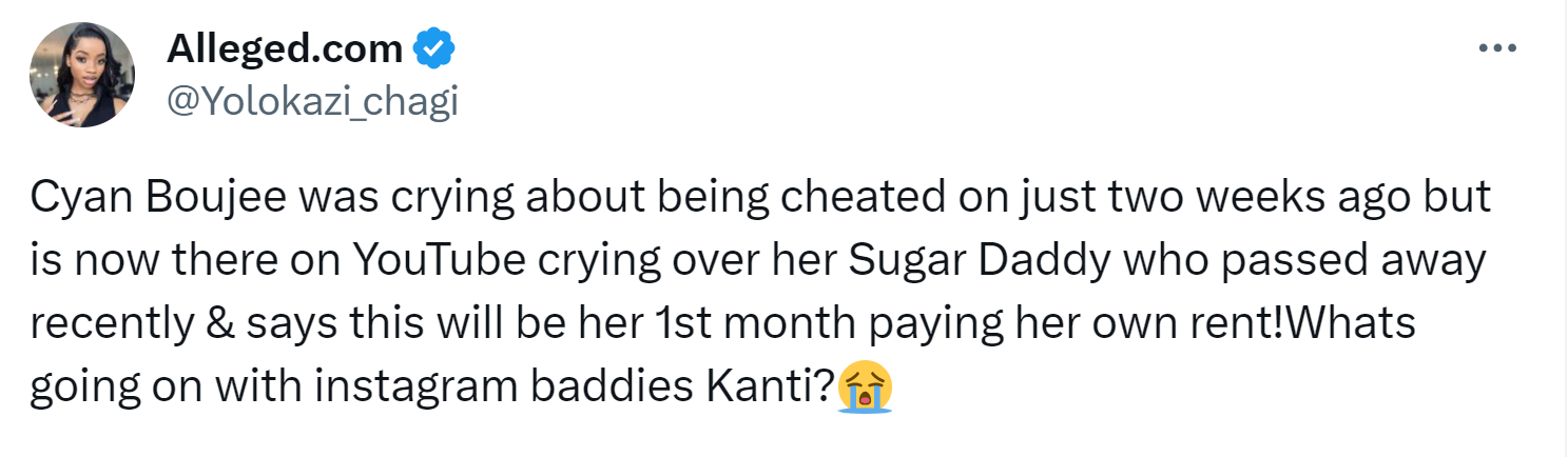 Cyan Boujee'S Emotional Turmoil: Mourning The Loss Of Her Sugar Daddy 1