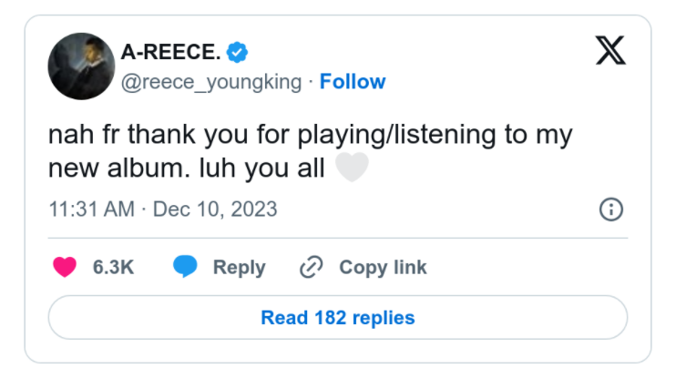 A-Reece Appreciates Fans For Supporting His New Album 1