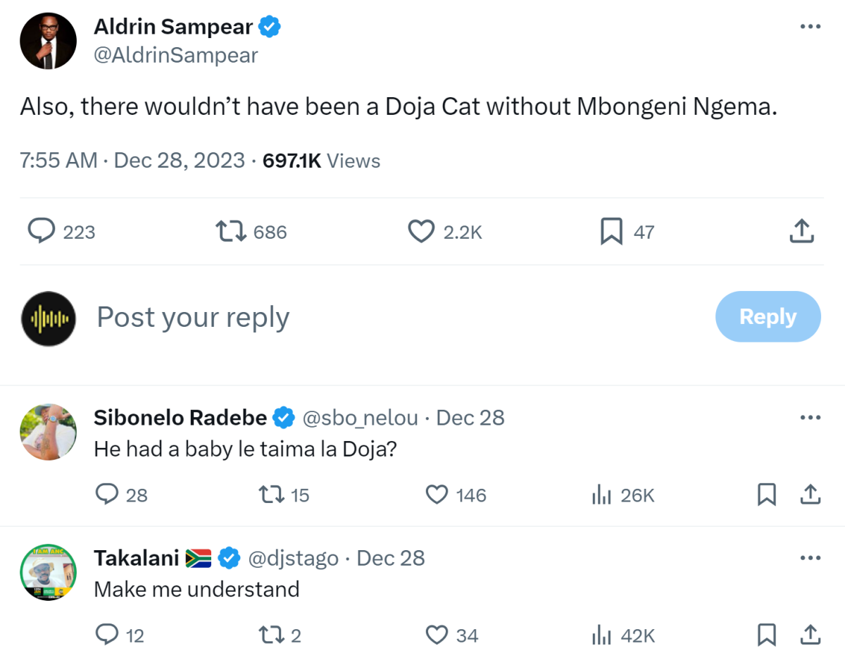 The Intriguing Connection: Aldrin Sampear'S Remark On Doja Cat And Mbongeni Ngema 2
