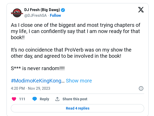 Dj Fresh Contemplating Writing A Book With The Help Of Proverb, Mzansi Supportive 1