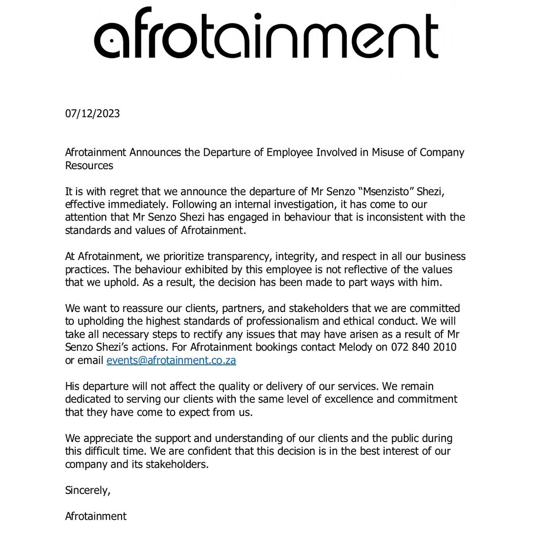 &Quot;Effective Immediately&Quot; - Dj Tira Fires Afrotainment Employee Over Shady Dealings 1