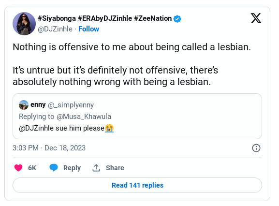 Dj Zinhle Praised For Her Reaction After Musa Khawula Called Her A Lesbian 3