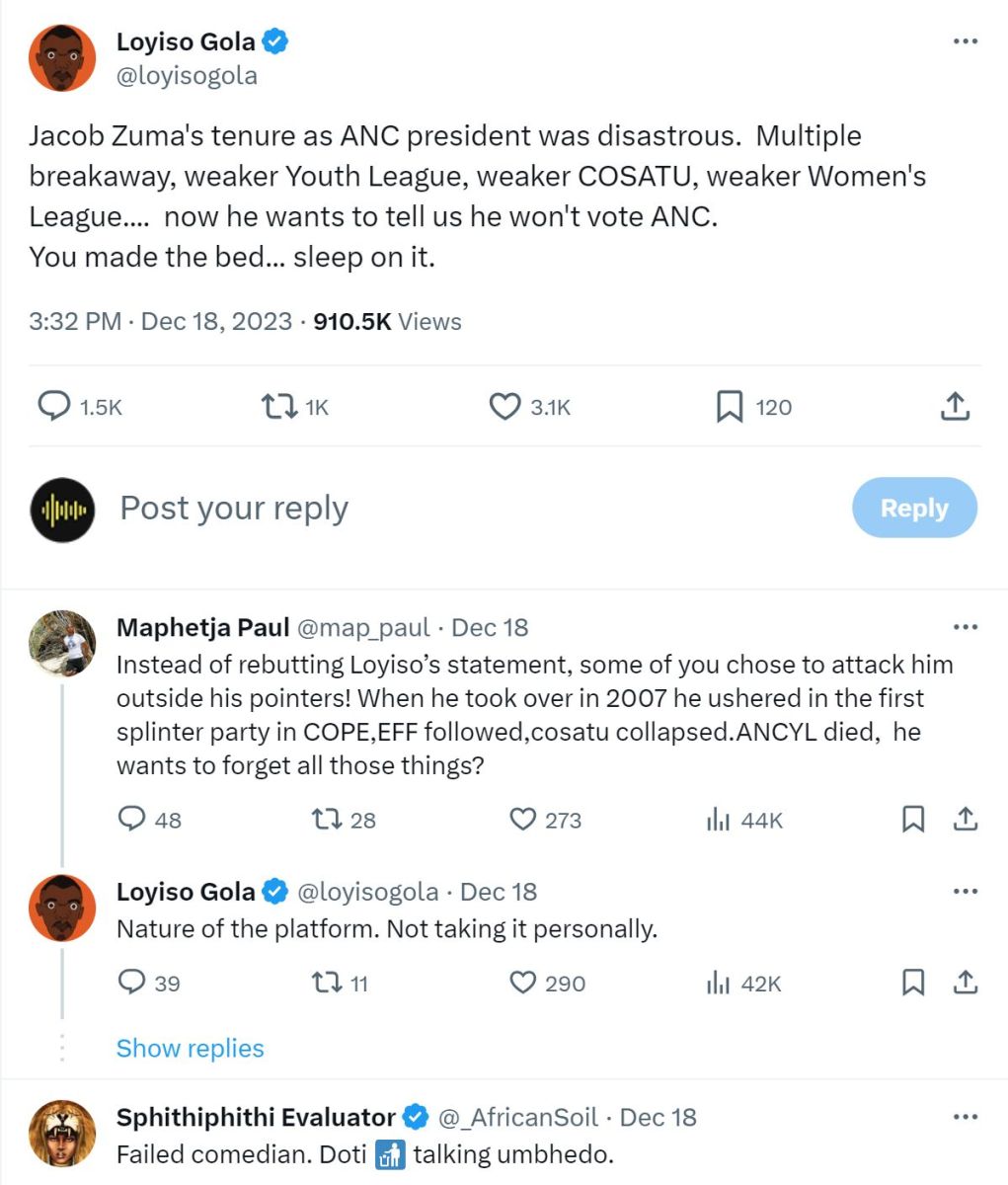 Loyiso Gola'S Remarks On Zuma'S Leadership And Mk Party Elicit Mixed Reactions 2