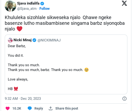 Mzansi Reacts As Sjava Gives Pep Talk To Nicki Minaj In Zulu 1