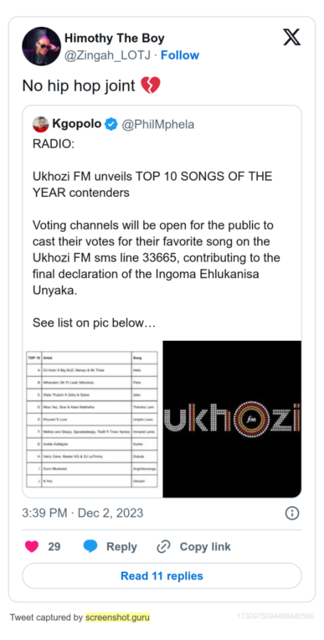 Zingah On Hip-Hop Not Making List Of Ukhozi Fm'S Top 10 Songs Of The Year Contenders 1