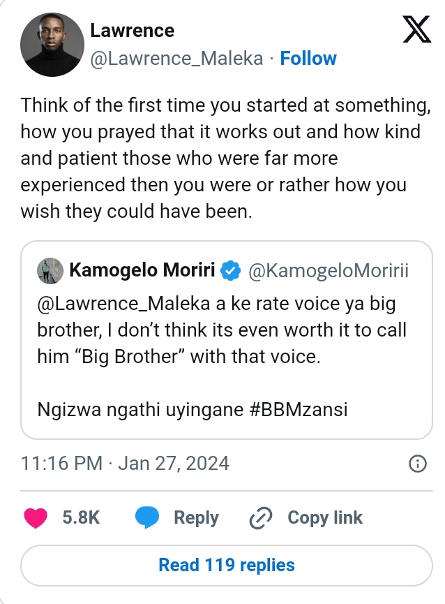 #Bbmzansi Host Lawrence Maleka Defends 'New' Biggie 2
