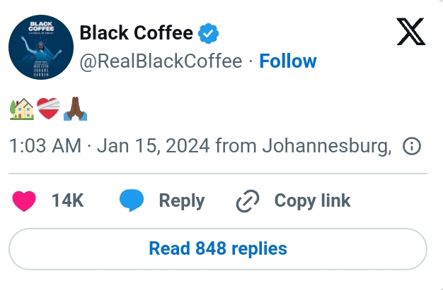 Black Coffee Shares Tweet After Enhle Mbali'S Live Video 1