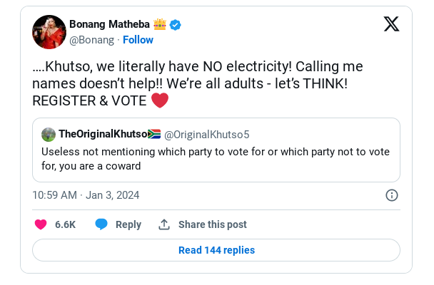 2024 Elections: Bonang Reacts To Fan Calling Her A Coward 1