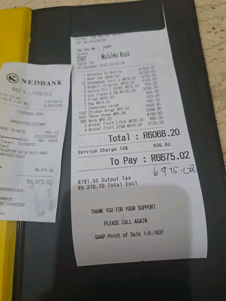 Patron Spends Close To R7000 At A Durban Restaurant 2