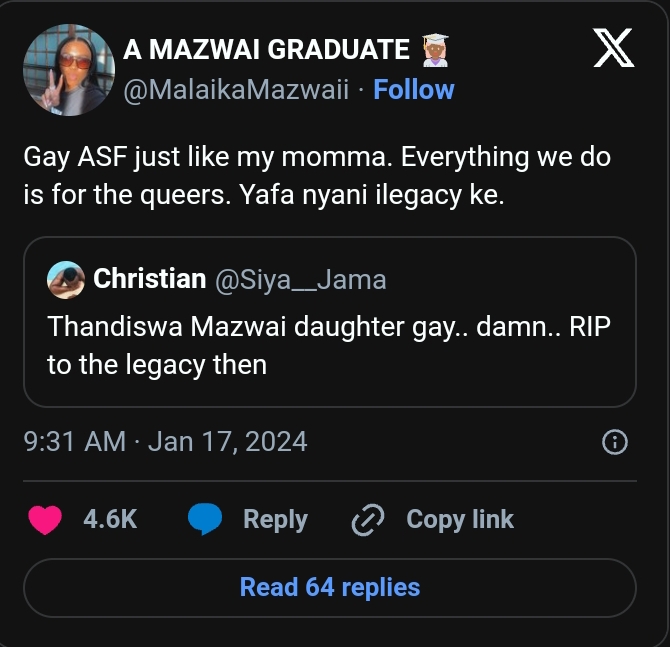 Thandiswa Mazwai’s Daughter Malaika Replies Hater Who Questioned Her Sexuality 2