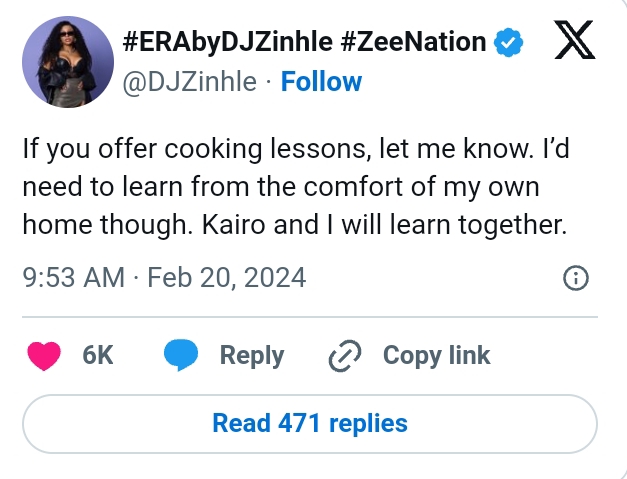 Dj Zinhle Wants Cooking Lessons After Kairo Exposed Her 2
