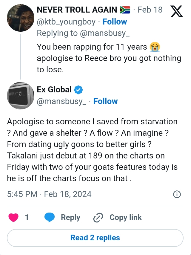 Ex Global Calls A-Reece'S Out 2