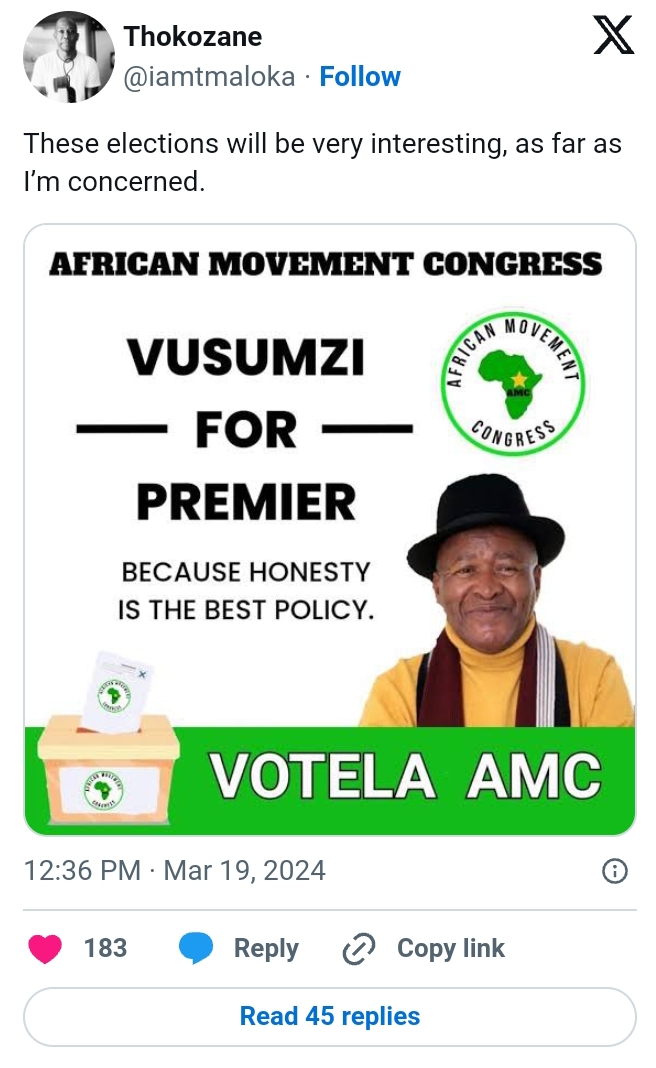 Actor Vusumuzi Thanda Sparks Debate With His Political Party African Movement Congress 2