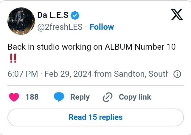 Da L.e.s Is Working On His 10Th Studio Album 2