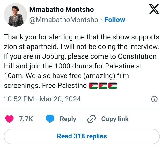 Montsho Snubs Metro Fm Interview, And Calls The Station A Zionist Apartheid Supporter 2