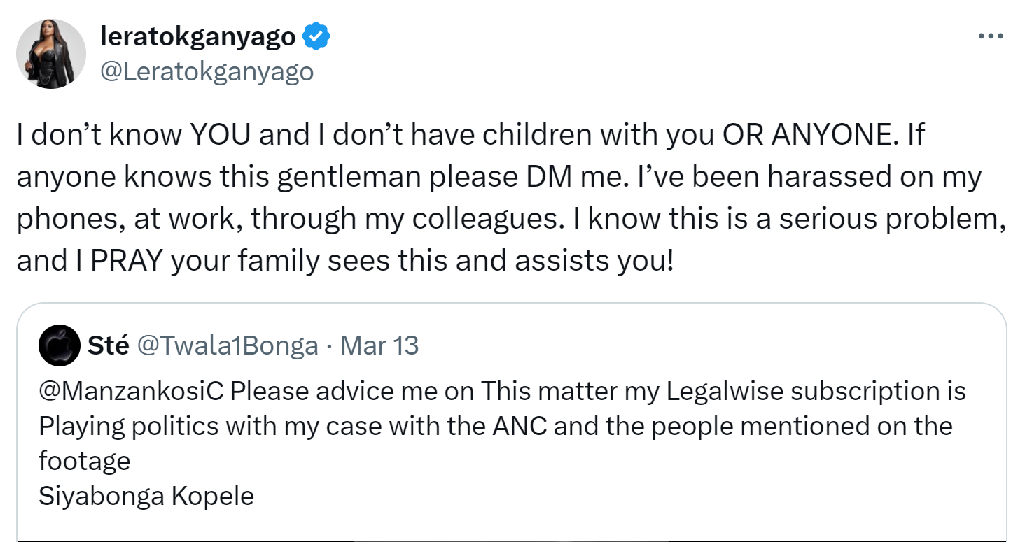 Lerato Kganyago Faces Harassment Over Alleged Child Claims 3