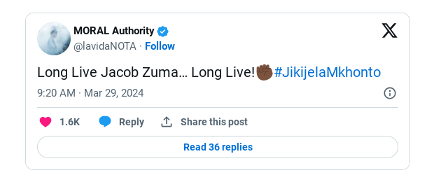 Nota Baloyi Reacts To News Of Former President Jacob Zuma’s Car Accident 2