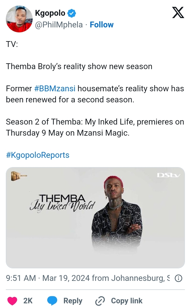 Themba Broly’s Reality Show ‘Themba: My Inked Life’ Season 2 Will Premier In May 1