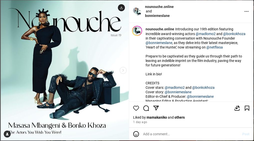 Bonko Khoza &Amp; Masasa Mbangeni Glitter On Nonouche Magazine Cover 2