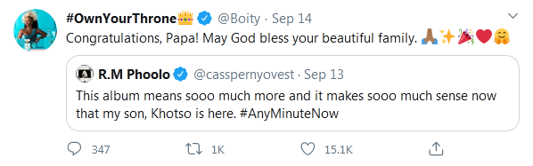 Fans React As Boity Congratulates Ex-Boyfriend Cassper Nyovest On Son’s Arrival 2
