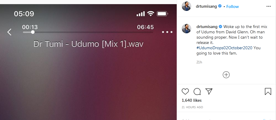 Dr Tumi Announces New Song, &Quot;Udumo&Quot; With Release Date 2